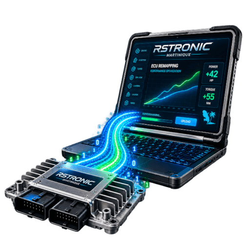 Calculateur moteur relie a la valise de reprogrammation RsTronic